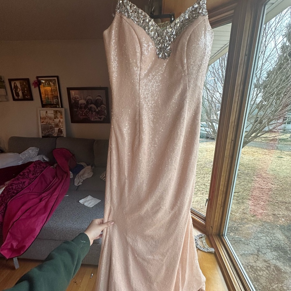 Elegant Sequin Evening Gown - Cream